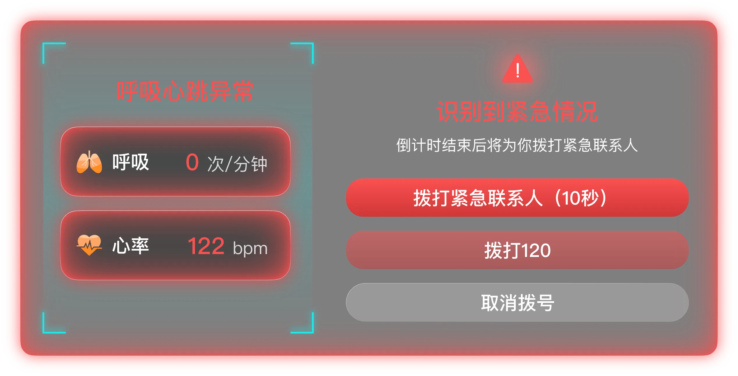 呼吸心率严重异常紧急处理界面